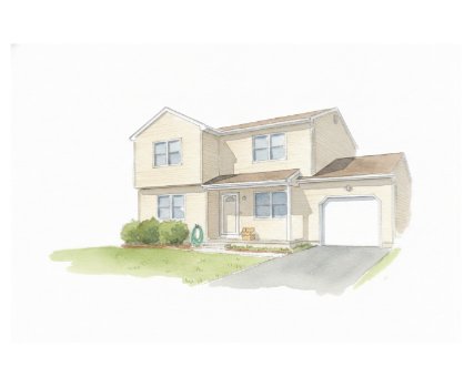 Custom watercolor house portrait of a two-story home, generated from a photo
