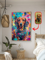 Bold colorful abstract dog portrait of a dachshund from a photo