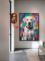 Bold colorful abstract portrait of a yellow Labrador dog from a photo