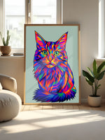 Custom WPAP pop art cat portrait in bold color blocks, made from your photo