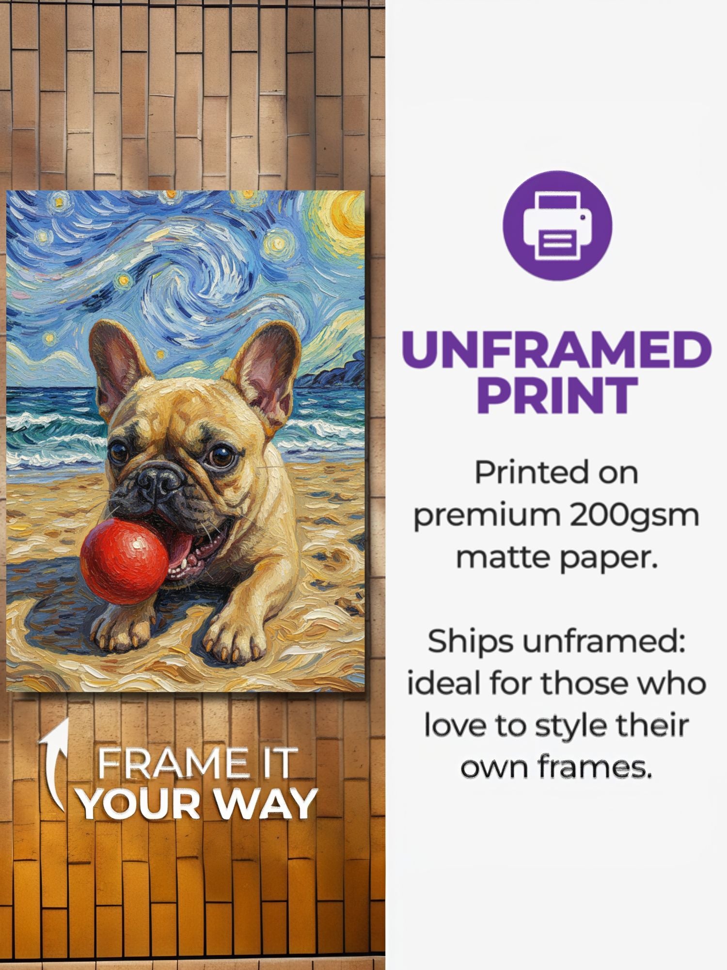 Van Gogh style dog portrait on a museum-quality poster