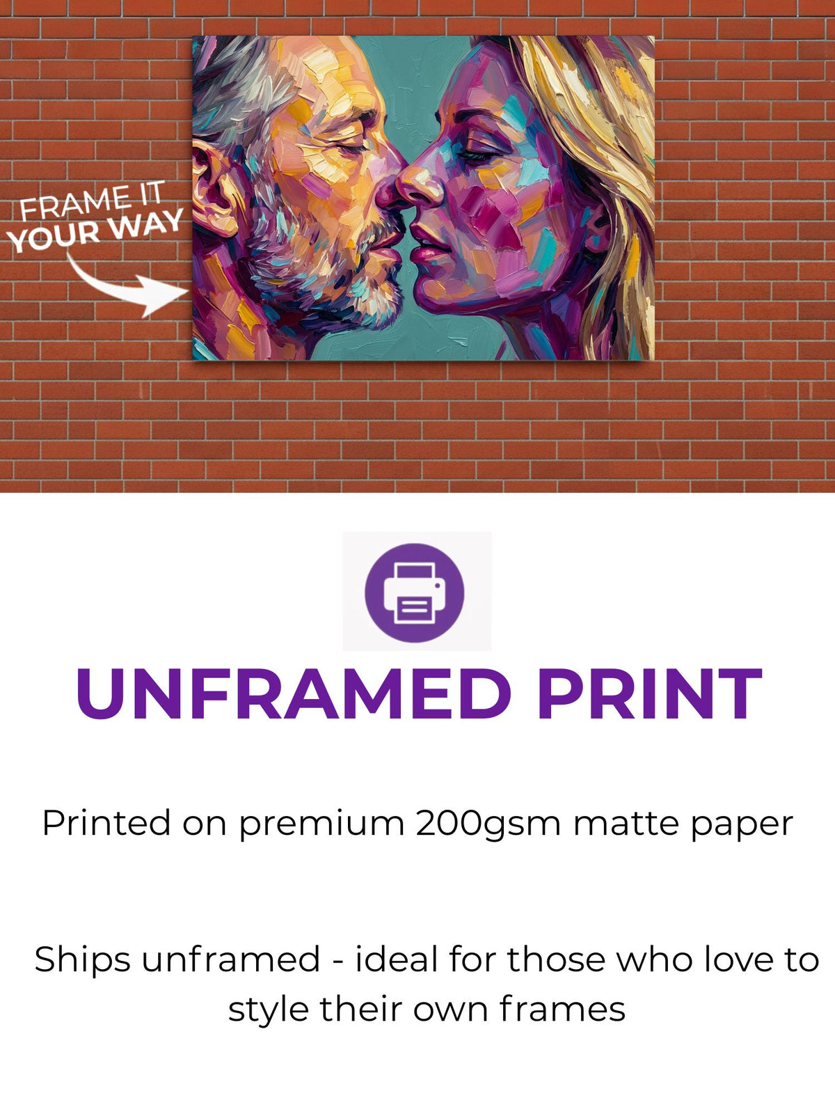 Custom oil-style couple portrait on a museum-quality poster