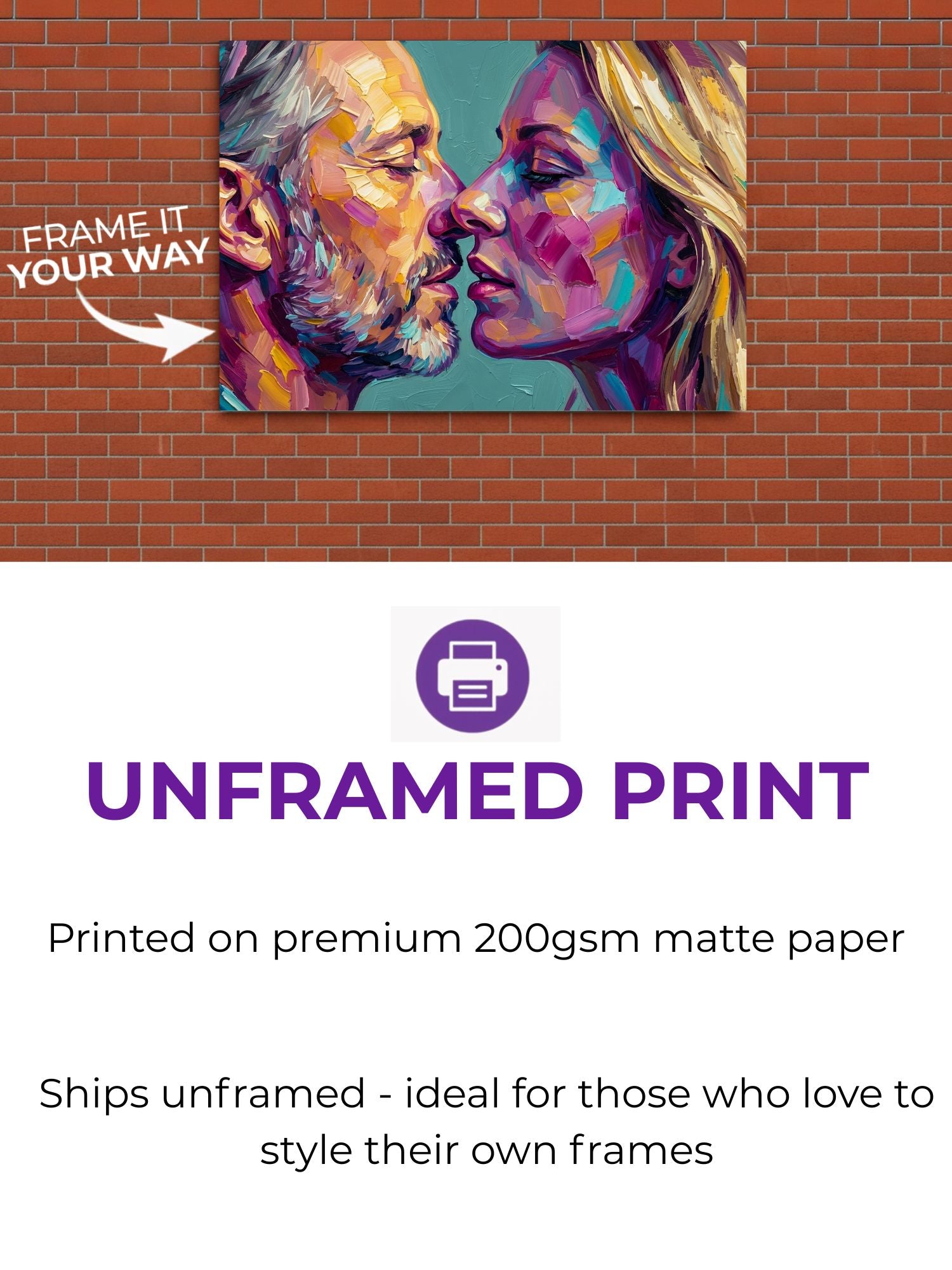 Custom oil-style couple portrait on a museum-quality poster