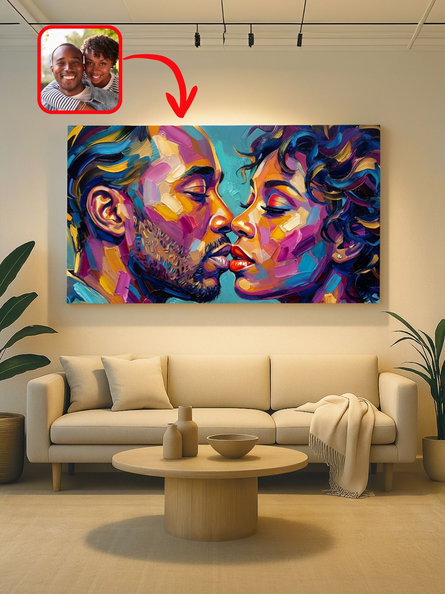 Custom oil-style couple portrait from a photo, anniversary gift