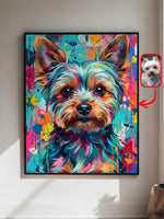 Colorful abstract dog portrait of a Yorkshire terrier from a photo