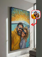Van Gogh style couple portrait with an inset of the original photo