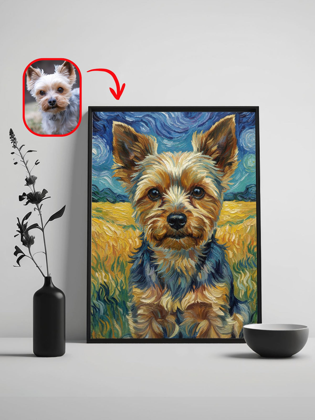 Custom Van Gogh style oil dog portrait from a photo