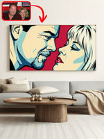 Custom pop art couple portrait in comic kiss style