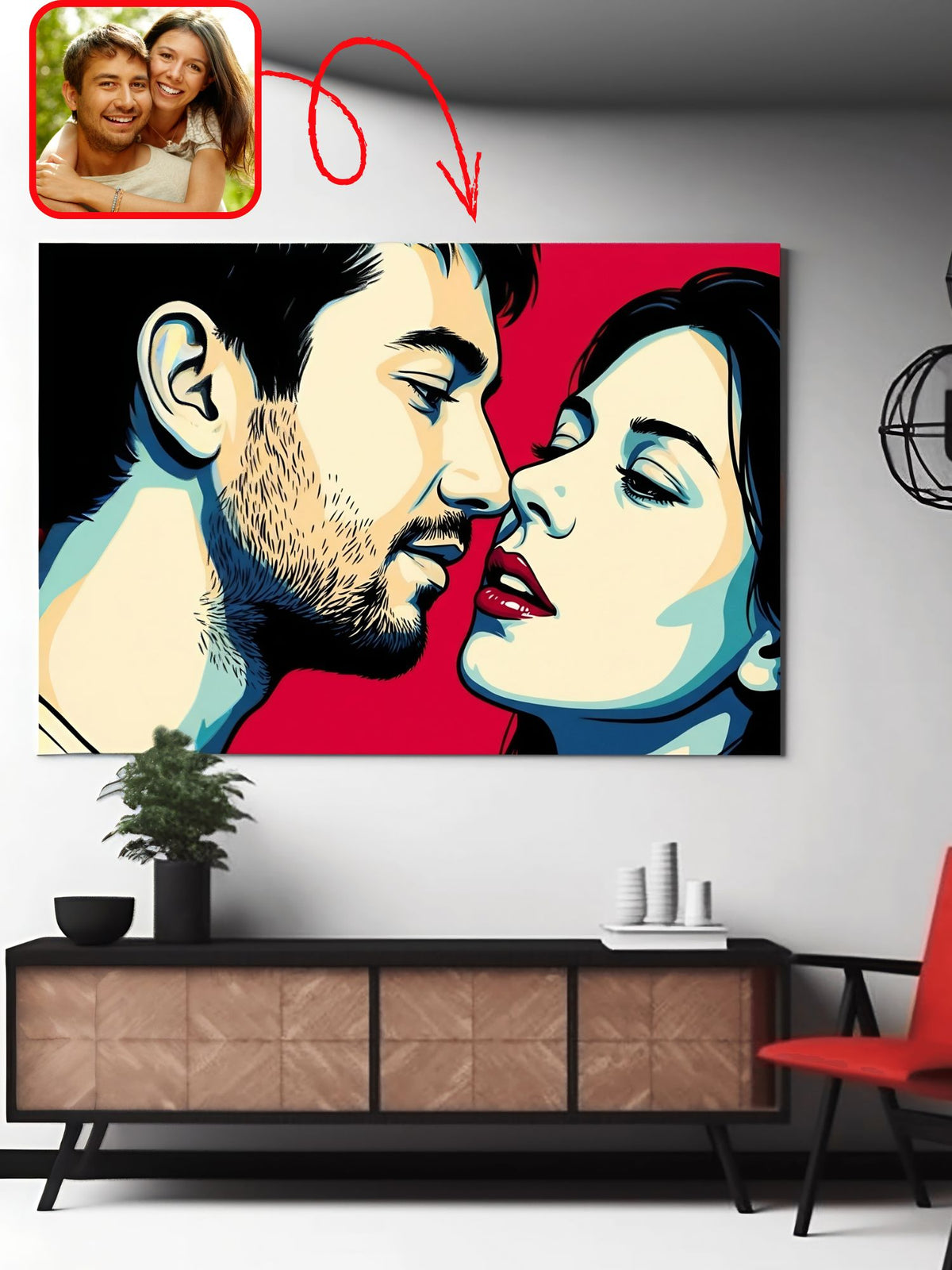 Pop art comic-style couple portrait from a photo